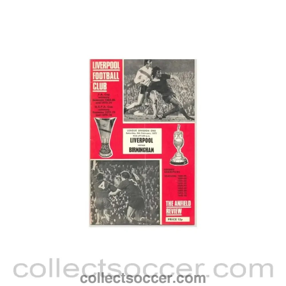 1977 - Liverpool v Birmingham official programme 05/02/1977 - Collect Soccer