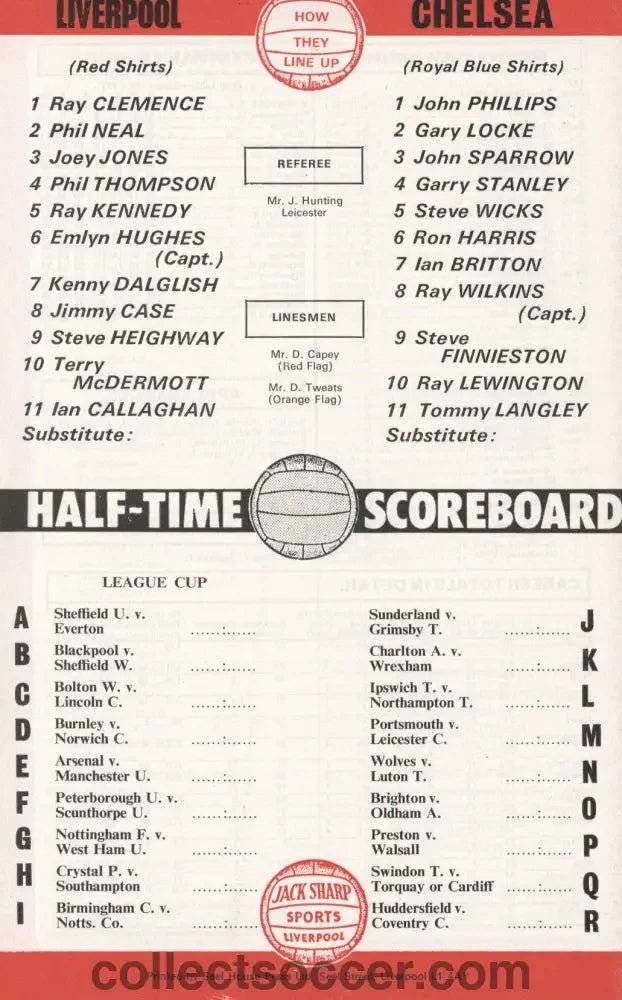 1977 - Liverpool v Chelsea official programme League Cup 30/08/1977 - Collect Soccer