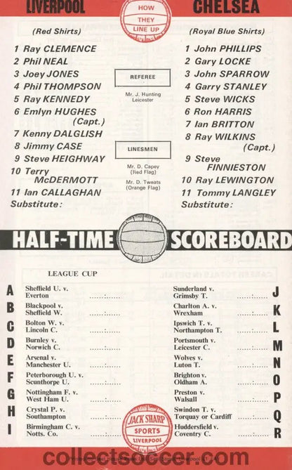 1977 - Liverpool v Chelsea official programme League Cup 30/08/1977 - Collect Soccer