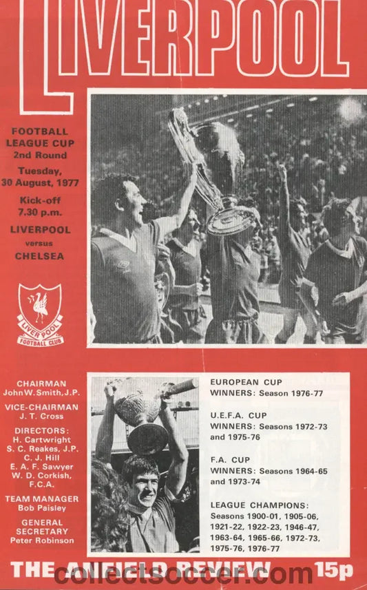 1977 - Liverpool v Chelsea official programme League Cup 30/08/1977
