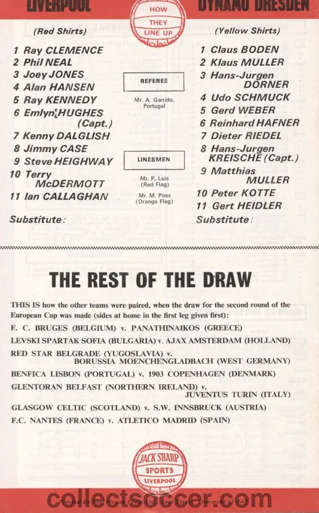 1977 - Liverpool v Dynamo Dresden European Cup 2nd Round 1st Leg Programme 19/10/1977 European Cup - Collect Soccer
