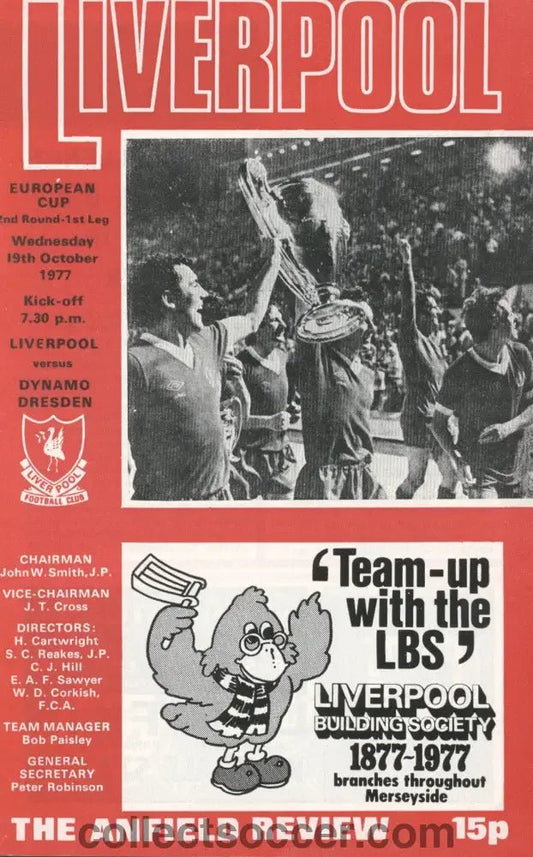1977 - Liverpool v Dynamo Dresden European Cup 2nd Round 1st Leg Programme 19/10/1977 European Cup - Collect Soccer