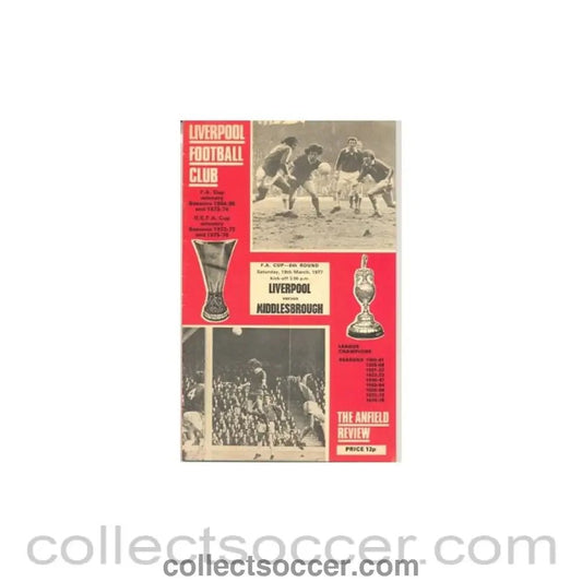 1977 - Liverpool v Middlesbrough official programme 19/03/1977 - Collect Soccer