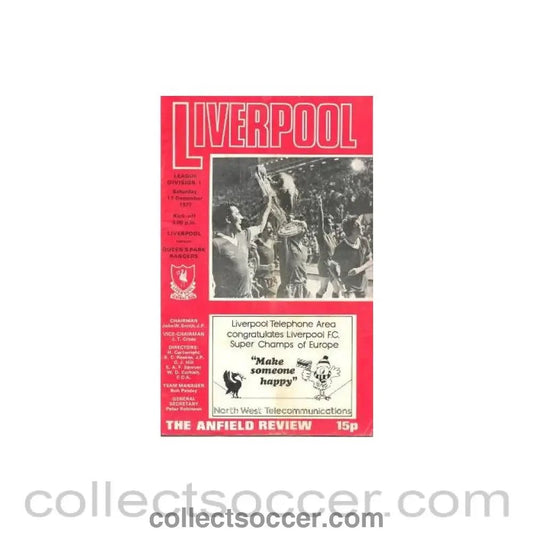 1977 - Liverpool v Queen's Park Rangers official programme 17/12/1977 - Collect Soccer