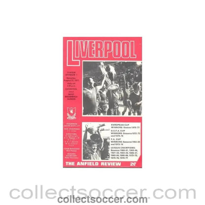 1977 - Liverpool v West Bromwich Albion official programme 27/08/1977 - Collect Soccer
