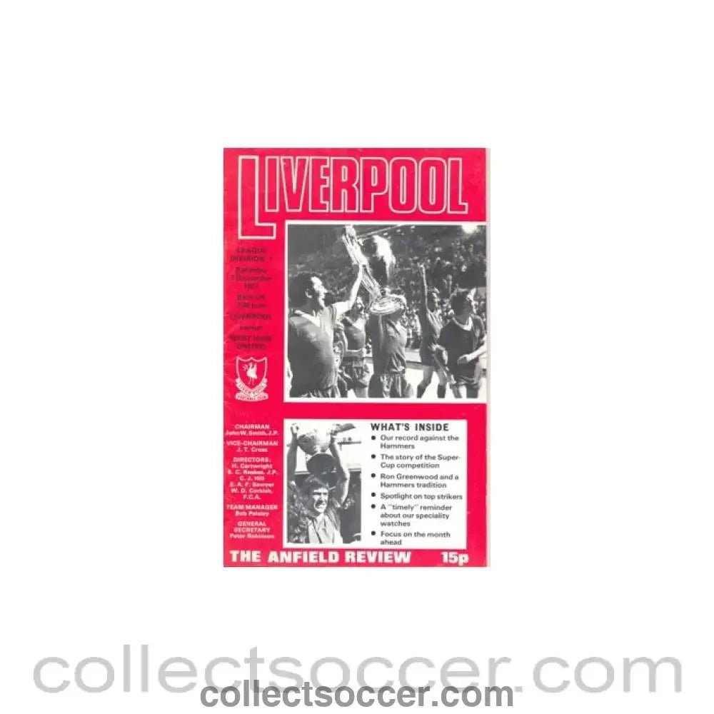 1977 - Liverpool v West Ham United official programme 03/12/1977 - Collect Soccer
