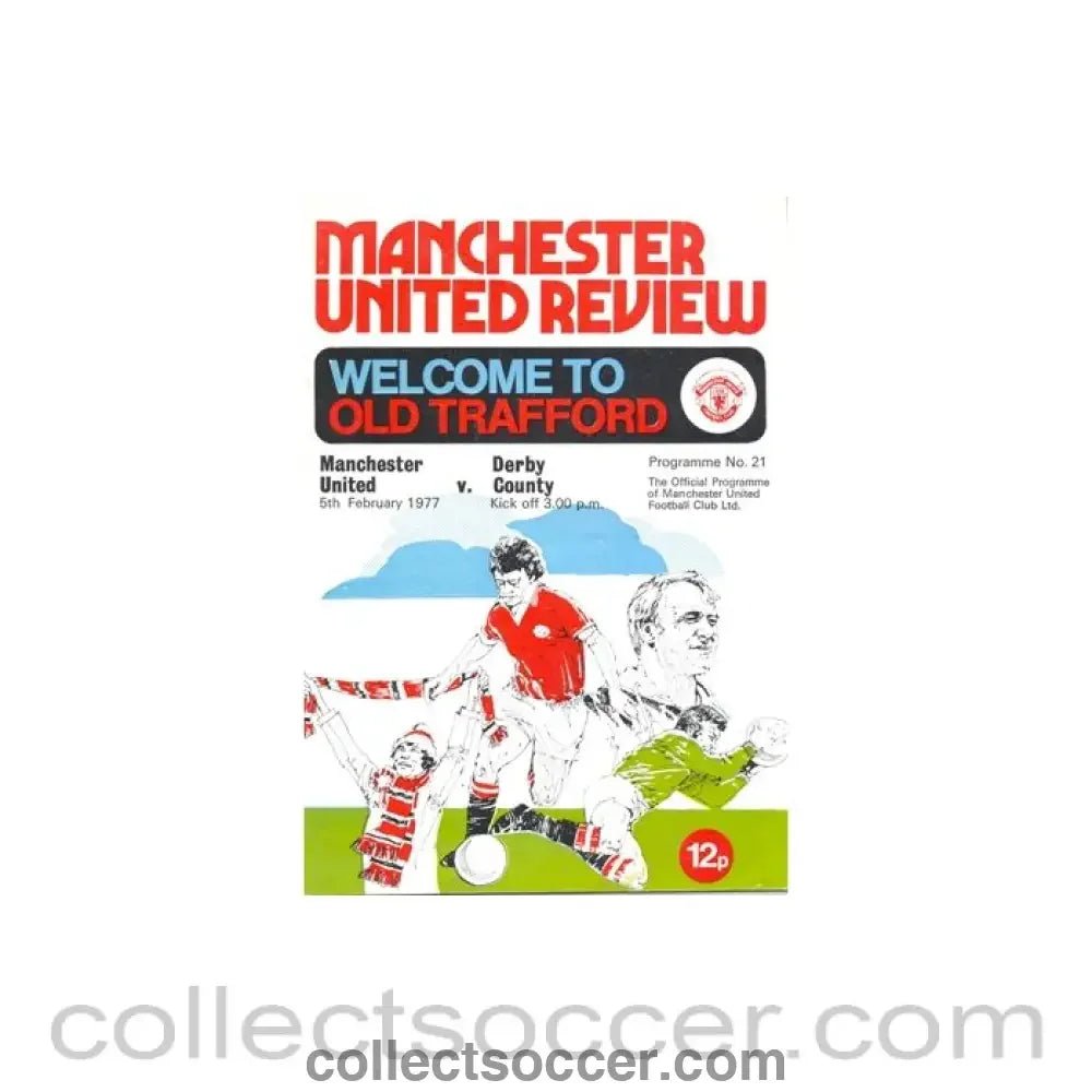 1977 - Manchester United v Derby County official programme 05/02/1977 token cut - Collect Soccer