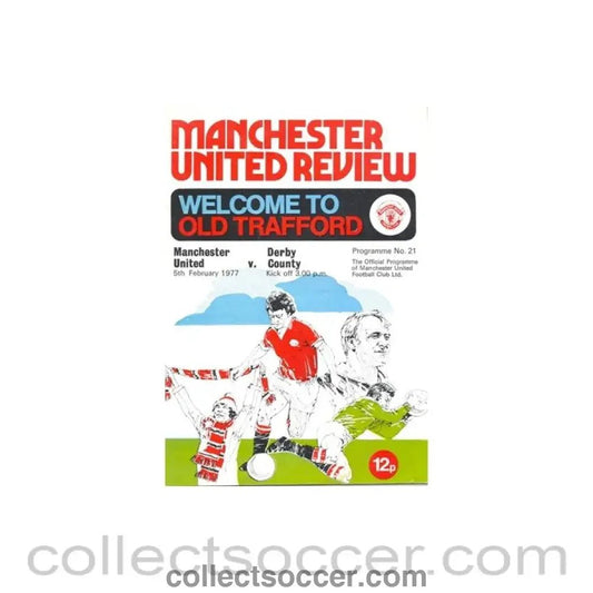 1977 - Manchester United v Derby County official programme 05/02/1977 token cut - Collect Soccer
