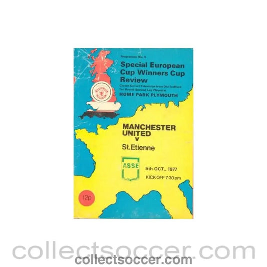 1977 - Manchester United v St. Etienne official programme 05/10/1977 Cup Winners Cup - Collect Soccer