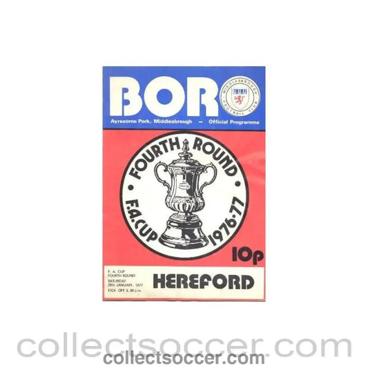 1977 - Middlesbrough v Hereford official programme 29/01/1977 - Collect Soccer