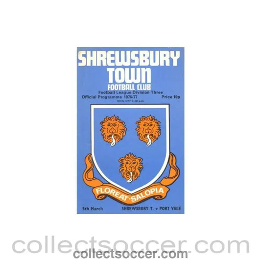 1977 - Shrewsbury Town v Port Vale official programme 05/03/1977 Football League - Collect Soccer