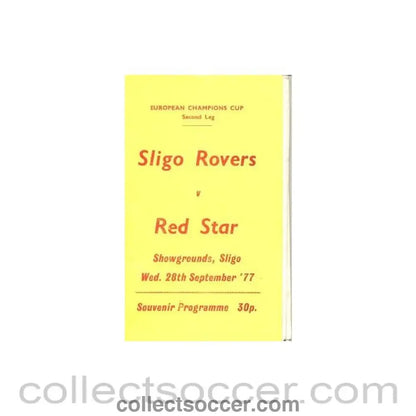 1977 - Sligo Rovers v Red Star, Belgrade official programme 28/09/1977 European Cup - Collect Soccer