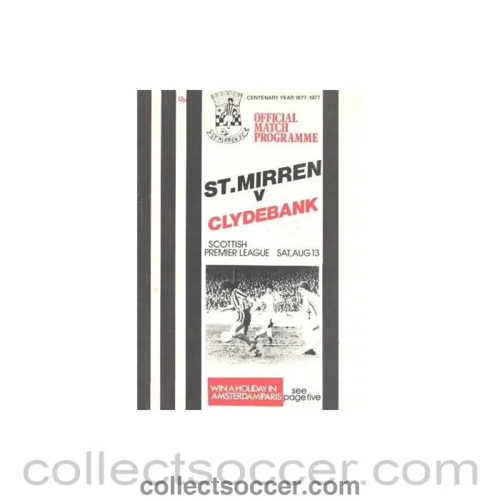 1977 - St. Mirren v Clydebank official programme 13/08/1977 Scottish Premier League - Collect Soccer