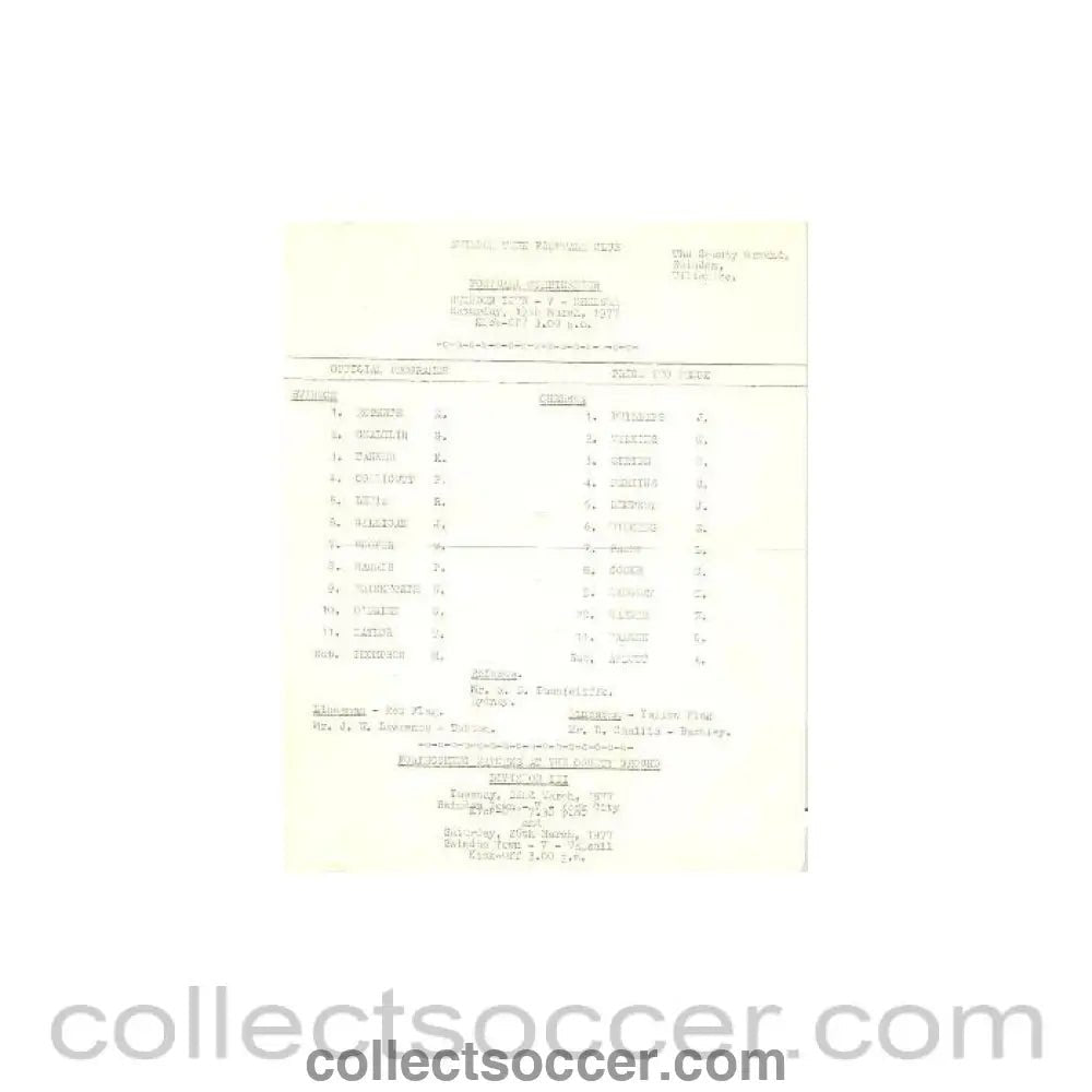 1977 - Swindon Town Reserves vChelsea Reserves official programme 19/03/1977 - Collect Soccer