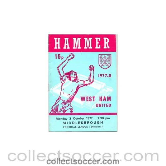 1977 - West Ham United v Middlesbrough official programme 03/10/1977 - Collect Soccer