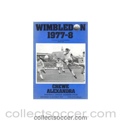 1977 - Wimbledon v Crewe Alexandra official programme 08/10/1977 - Collect Soccer