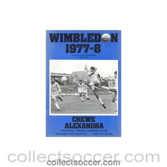 1977 - Wimbledon v Crewe Alexandra official programme 08/10/1977 - Collect Soccer