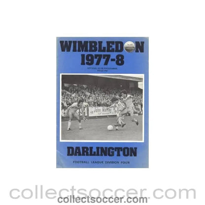 1977 - Wimbledon v Darlington official programme Season 1977 - 1978 - Collect Soccer