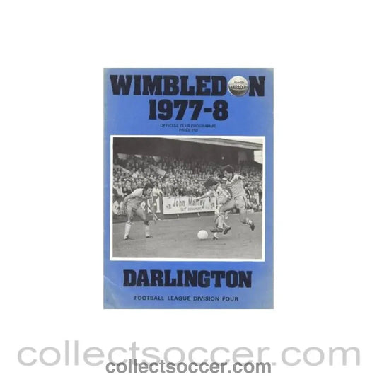 1977 - Wimbledon v Darlington official programme Season 1977 - 1978 - Collect Soccer