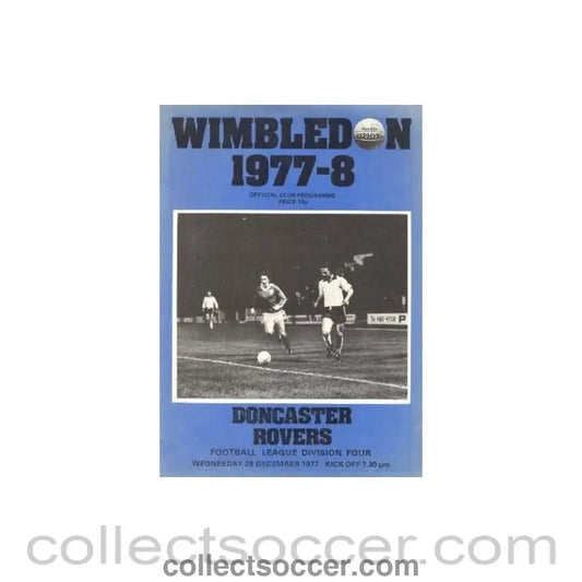 1977 - Wimbledon v Doncaster Rovers official programme 28/12/1977 - Collect Soccer