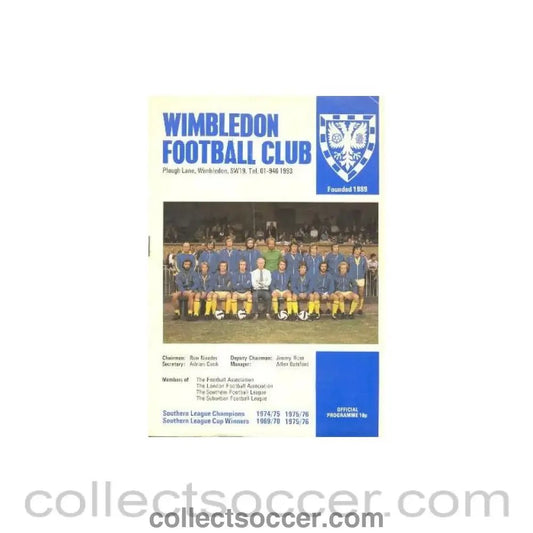 1977 - Wimbledon v Minehead official programme 04/05/1977 - Collect Soccer
