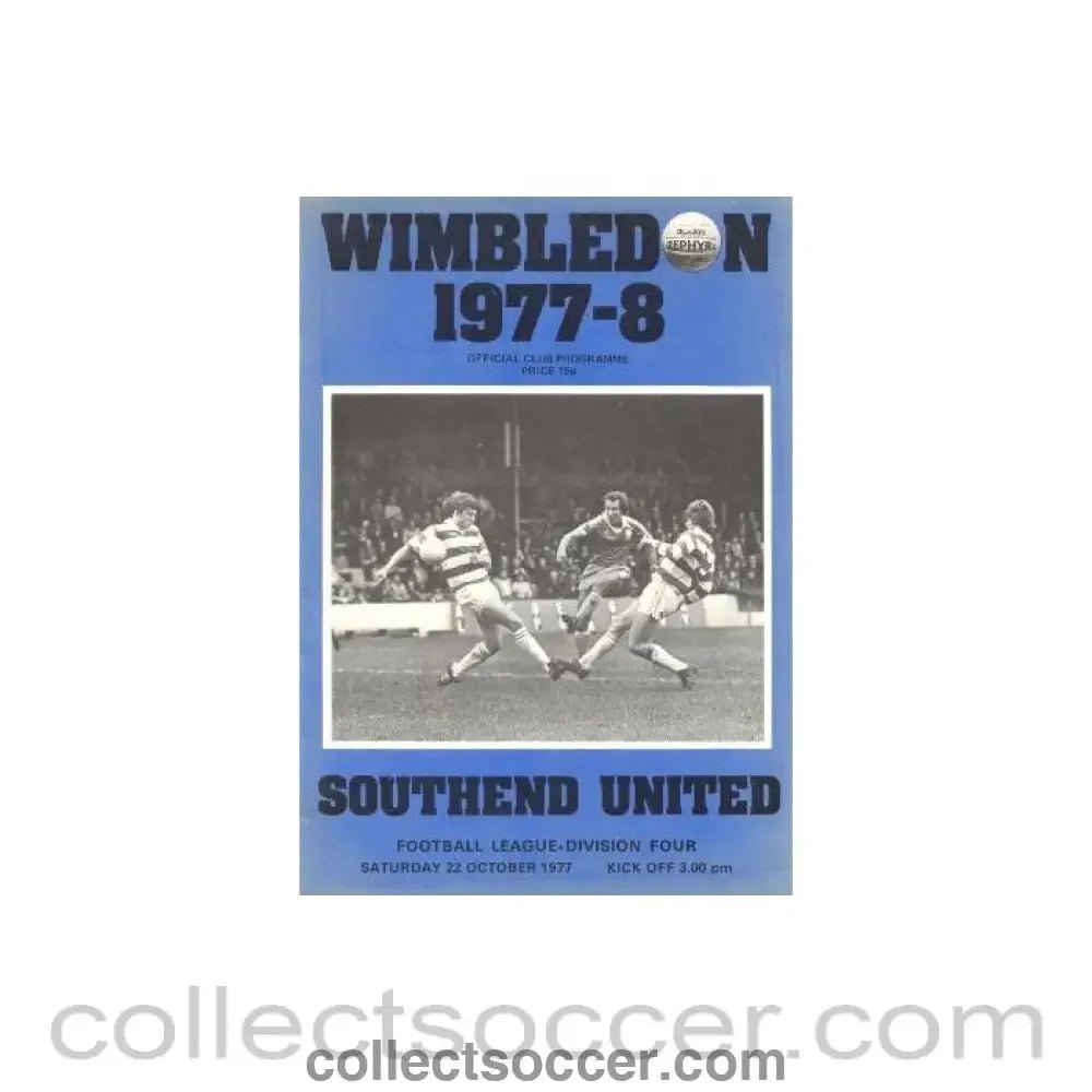 1977 - Wimbledon v Southend United official programme 22/10/1977 - Collect Soccer