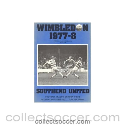 1977 - Wimbledon v Southend United official programme 22/10/1977 - Collect Soccer