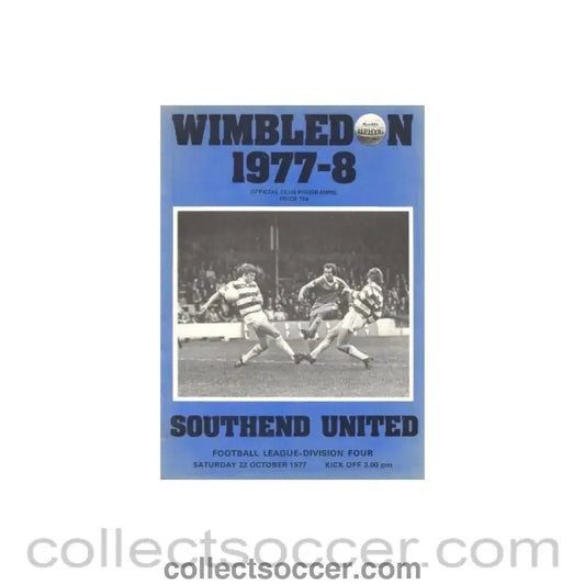 1977 - Wimbledon v Southend United official programme 22/10/1977 - Collect Soccer