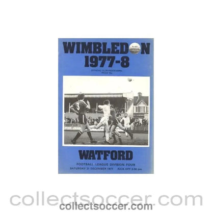 1977 - Wimbledon v Watford official programme 31/12/1977 - Collect Soccer