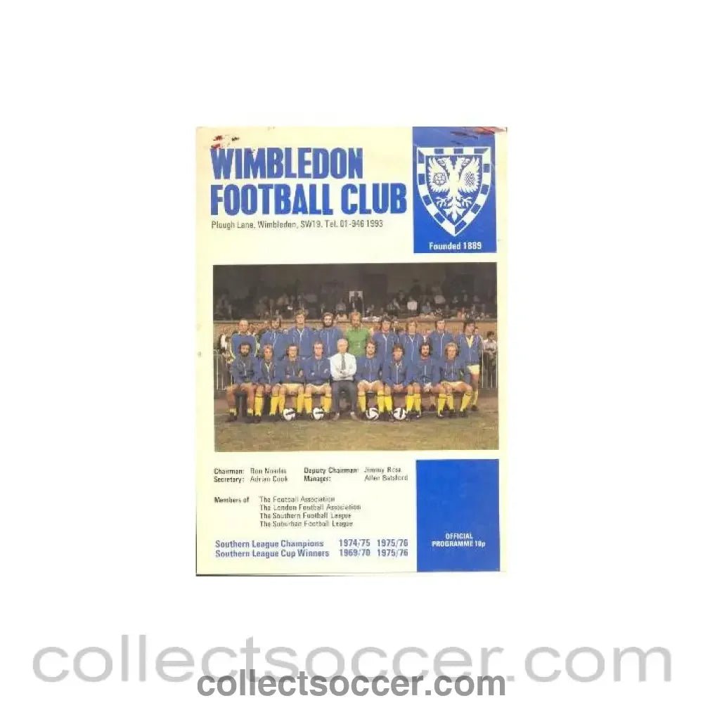 1977 - Wimbledon v Yeovil Town official programme 07/05/1977 - Collect Soccer