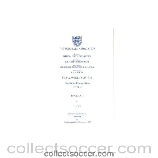 1977 - World Cup 1978 Qualifying Competition Group 2 table of Events 16/11/1977 - Collect Soccer
