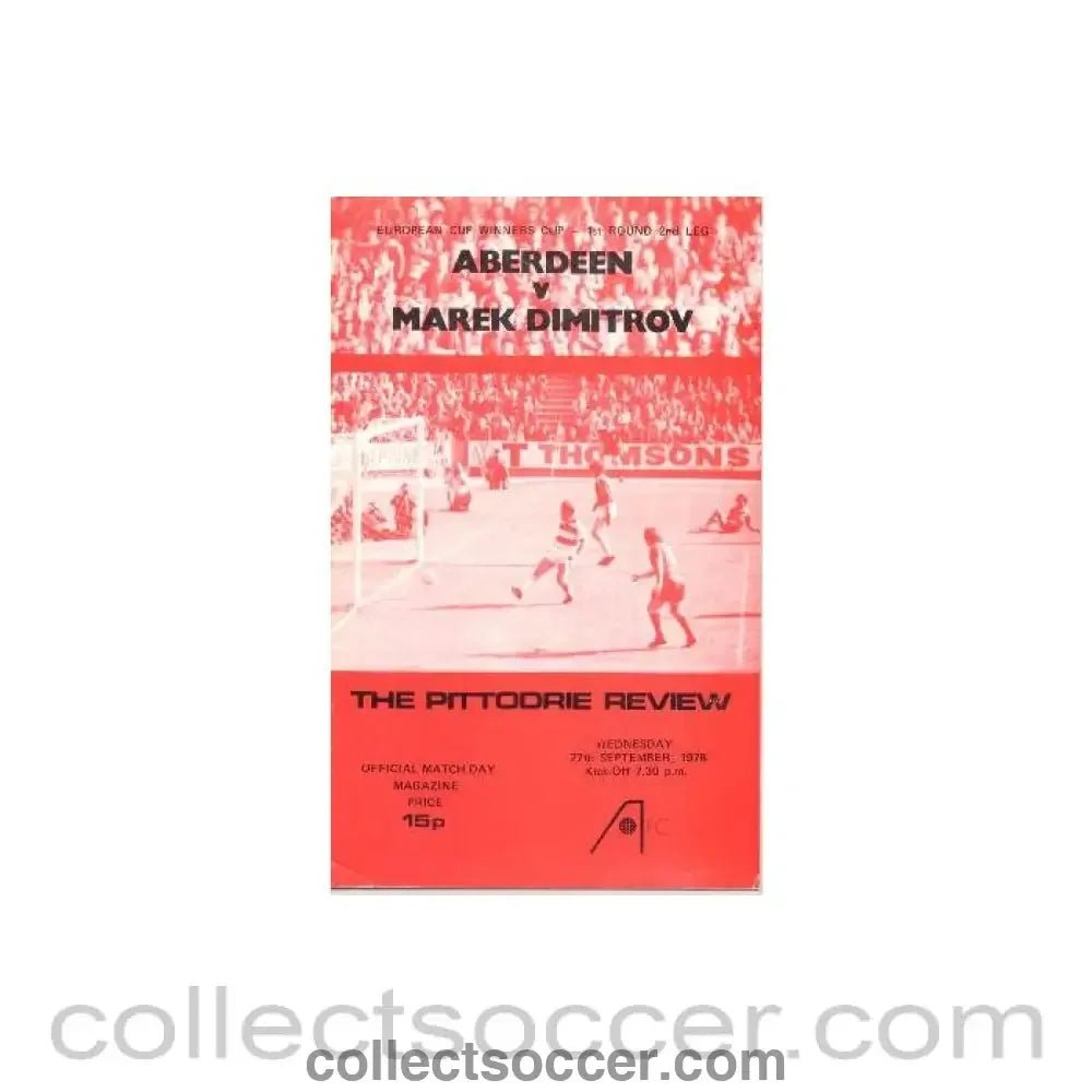 1978 - Aberdeen v Marek, Bulgaria official programme 27/09/1978 European Cup Winners Cup - Collect Soccer