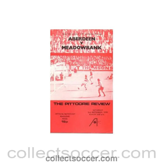 1978 - Aberdeen v Meadowbank Thistle official programme 02/09/1978 Scottish League Cup - Collect Soccer