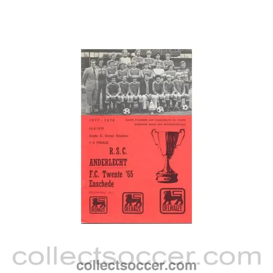 1978 Anderlecht v Twente official programme 12/04/1978 European Cup Winners Cup Semi-Final