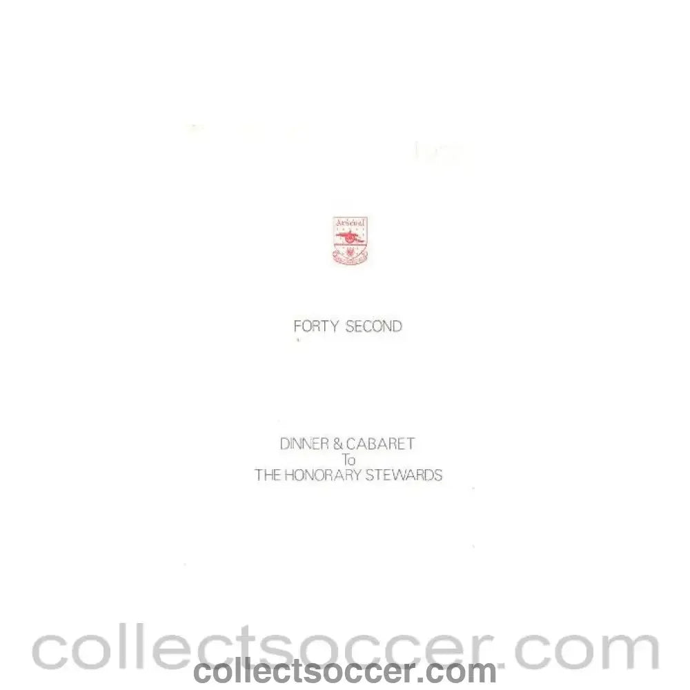 1978 - Arsenal - Dinner & Cabaret to The Honorary Stewards of Arsenal FC menu 04/12/1978