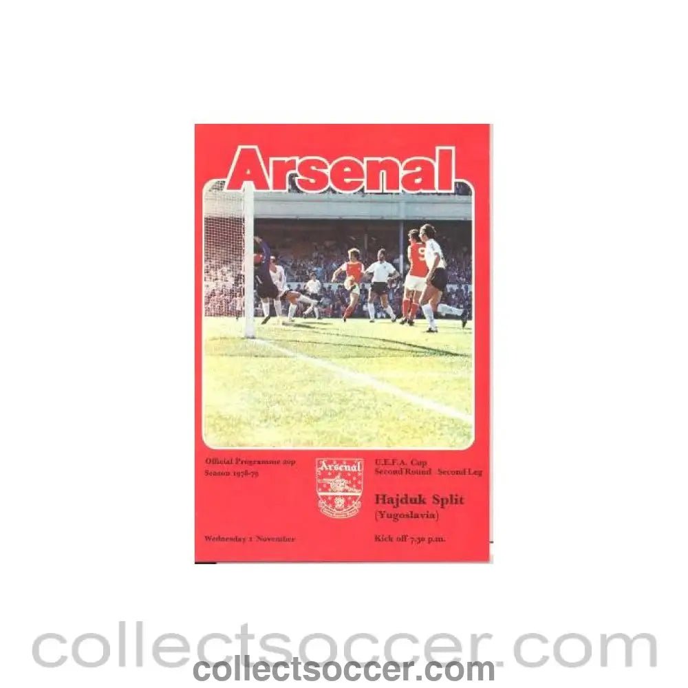 1978 - Arsenal v Hajduk Split official programme 01/11/1978 UEFA Cup - Collect Soccer