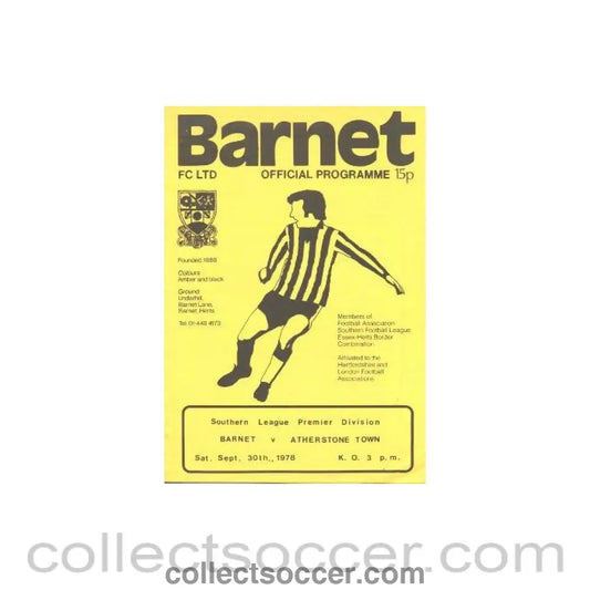 1978 - Barnet v Atherstone Town official programme 30/09/1978