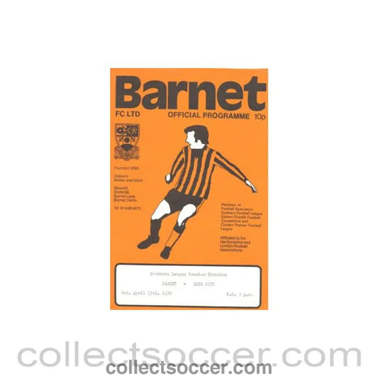 1978 - Barnet v Bath City official programme 15/04/1978 Southern League Premier Division