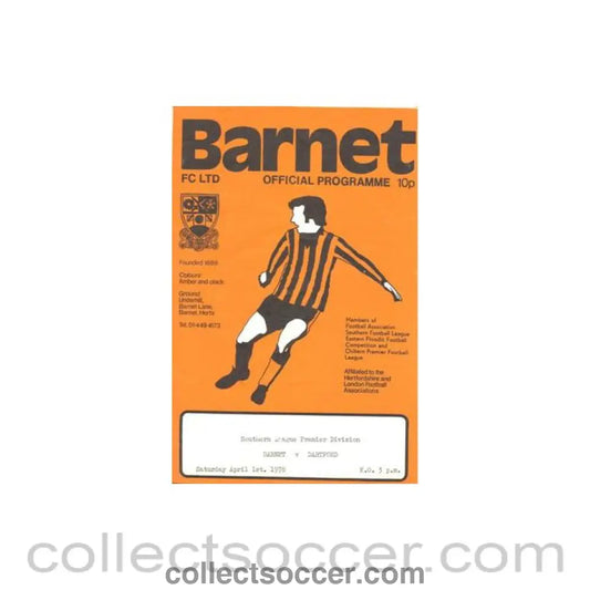 1978 - Barnet v Dartford official programme 01/04/1978 Southern League Premier Division