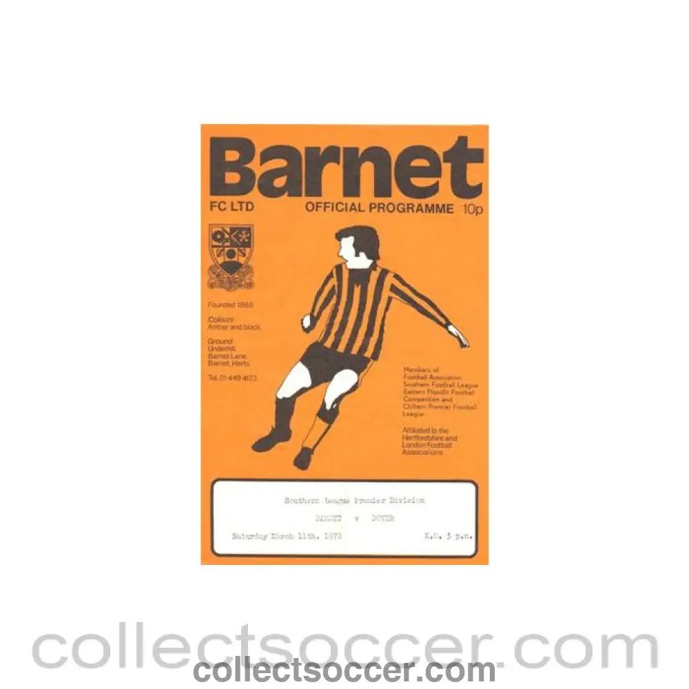 1978 - Barnet v Dover official programme 11/03/1978 Southern League Premier Division - Collect Soccer
