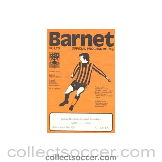 1978 - Barnet v Ilford official programme 06/03/1978 Eastern Floodlight Football Competition