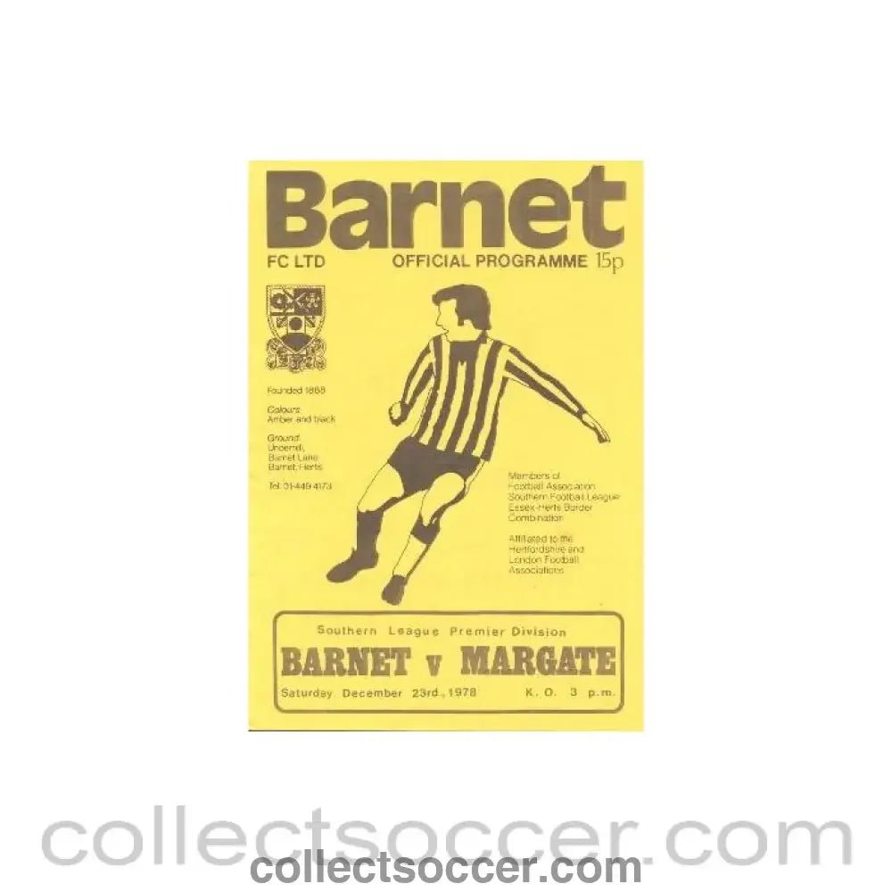 1978 - Barnet v Margate official programme 23/12/1978 - Collect Soccer
