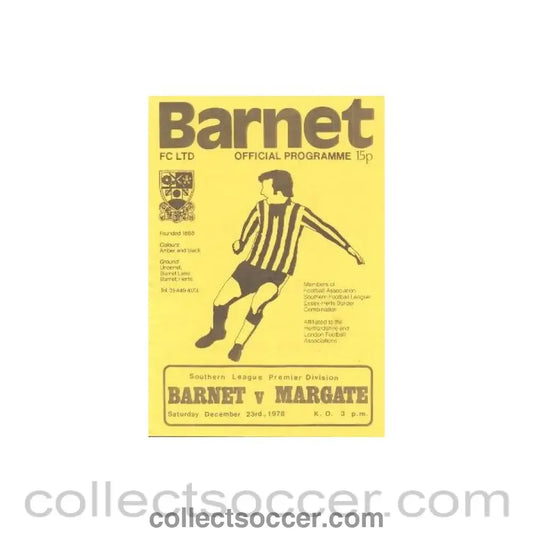 1978 - Barnet v Margate official programme 23/12/1978