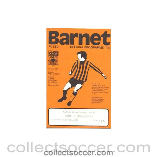 1978 - Barnet v Redditch United official programme 14/01/1978