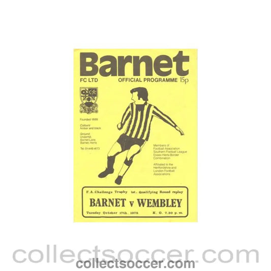 1978 - Barnet v Wembley official programme 17/10/1978 F.A. Trophy