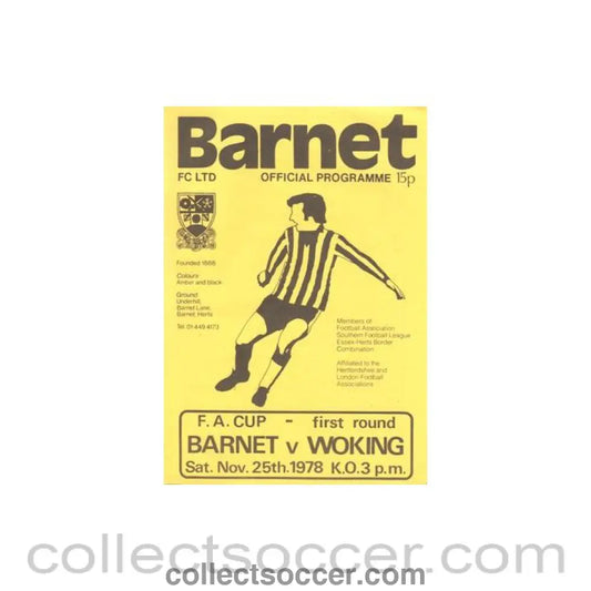 1978 - Barnet v Woking official programme 25/11/1978 F.A. Cup