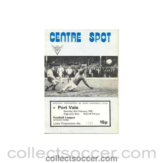 1978 - Bury v Port Vale official programme 25/02/1978