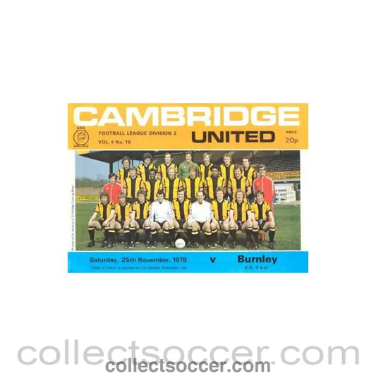 1978 - Cambridge United v Burnley official programme 25/11/1978