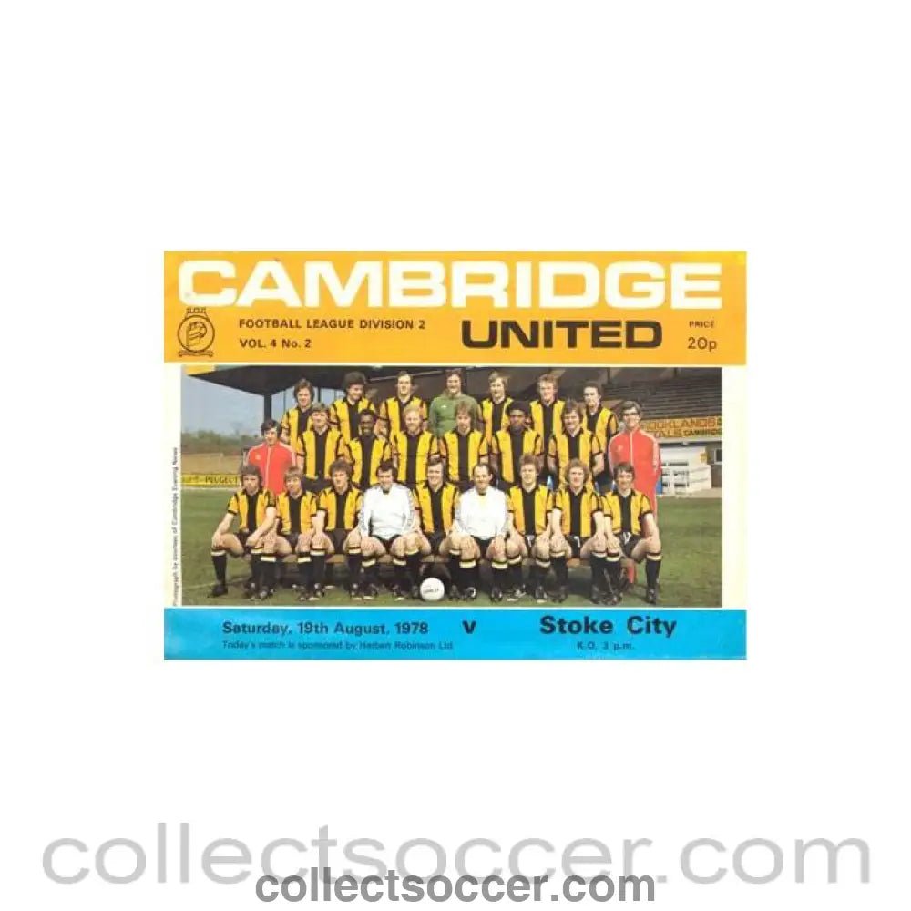 1978 - Cambridge United v Stoke City official programme 19/08/1978 Football League - Collect Soccer