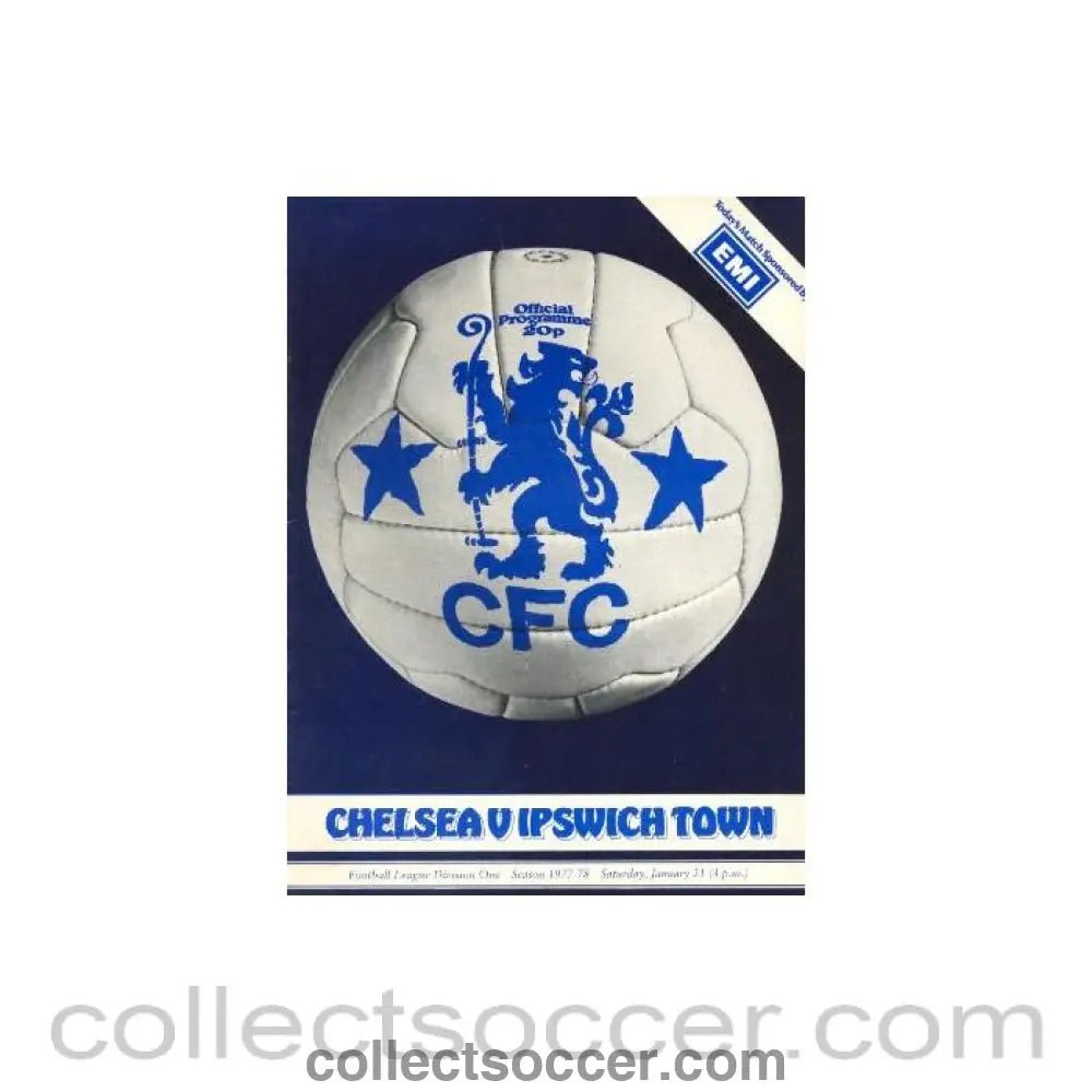 1978 - Chelsea v Ipswich Town official programme 21/01/1978 - Collect Soccer